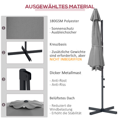 Cantilever Umbrella approx. Ø3 m Sun Umbrella with Crank, Tilting Market Umbrella, Rotating Garden Umbrella for Balcony, Terrace, Metal, Dark Grey