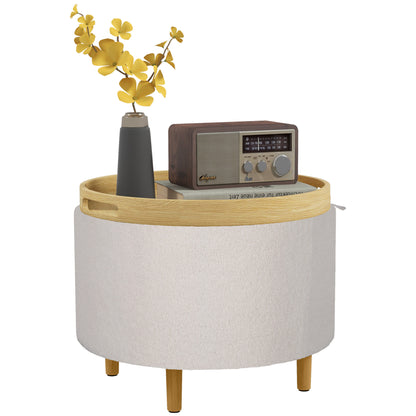 Storage Ottoman Ottoman with Folding Lid, Round Footstool Storage Cube with Wooden Legs, Velvet Look 56 x 42 x 42 cm White