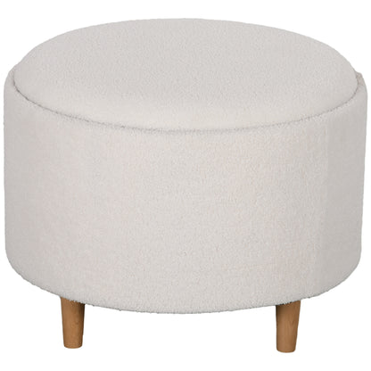 Storage Ottoman Ottoman with Folding Lid, Round Footstool Storage Cube with Wooden Legs, Velvet Look 56 x 42 x 42 cm White