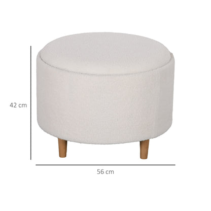 Storage Ottoman Ottoman with Folding Lid, Round Footstool Storage Cube with Wooden Legs, Velvet Look 56 x 42 x 42 cm White