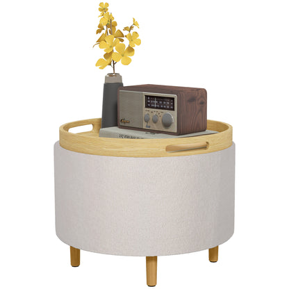 Storage Ottoman Ottoman with Folding Lid, Round Footstool Storage Cube with Wooden Legs, Velvet Look 56 x 42 x 42 cm White