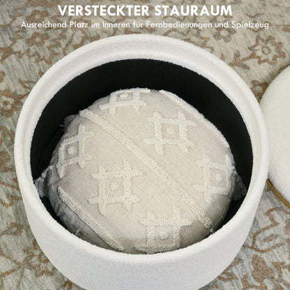 Storage Ottoman Ottoman with Folding Lid, Round Footstool Storage Cube with Wooden Legs, Velvet Look 56 x 42 x 42 cm White