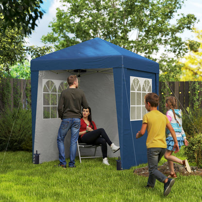 Folding Garden Gazebo Popup 2 x 2 m Adjustable Height Reception Tent 3 Levels Anti-UV 30+ 3 Side Walls with 4 Sandbags and 1 Carrying Bag Dark Blue Steel Oxford Fabric