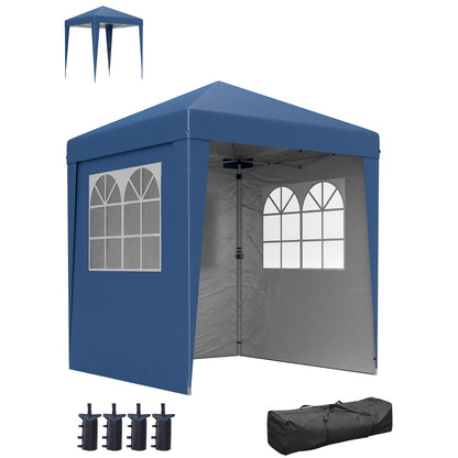 Folding Garden Gazebo Popup 2 x 2 m Adjustable Height Reception Tent 3 Levels Anti-UV 30+ 3 Side Walls with 4 Sandbags and 1 Carrying Bag Dark Blue Steel Oxford Fabric