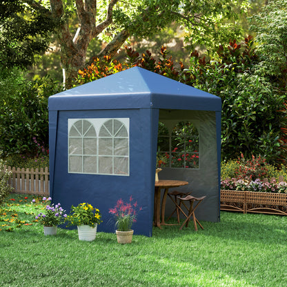 Folding Garden Gazebo Popup 2 x 2 m Adjustable Height Reception Tent 3 Levels Anti-UV 30+ 3 Side Walls with 4 Sandbags and 1 Carrying Bag Dark Blue Steel Oxford Fabric