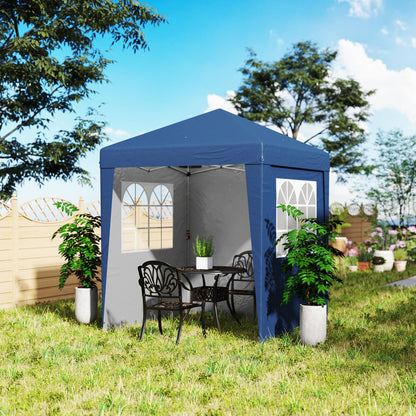 Folding Garden Gazebo Popup 2 x 2 m Adjustable Height Reception Tent 3 Levels Anti-UV 30+ 3 Side Walls with 4 Sandbags and 1 Carrying Bag Dark Blue Steel Oxford Fabric