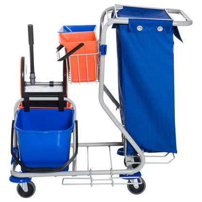 Cleaning Trolley Cleaning Cart 4 Bucket Mop Press Waste Bin Trolley with Wheels Blue Orange 93 x 80 x 97 cm