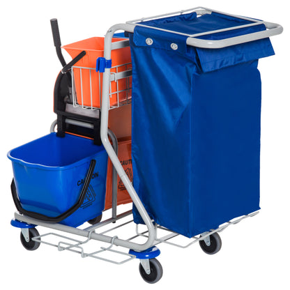 Cleaning Trolley Cleaning Cart 4 Bucket Mop Press Waste Bin Trolley with Wheels Blue Orange 93 x 80 x 97 cm