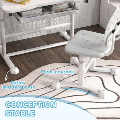 Kids Desk with Chair, Children's Desk and Chair Set with Adjustable Height, 45° Tiltable Desk, Drawer and Book Stand, for Children 3-12 Years Old, Gray