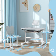 Kids Desk with Chair, Children's Desk and Chair Set with Adjustable Height, 45° Tiltable Desk, Drawer and Book Stand, for Children 3-12 Years Old, Gray