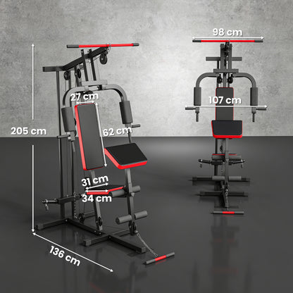 SPORTNOW Multifunction Home Gym Station with Removable Preacher Bench, High/Low Pulley, Butterfly, Leg Trainer - Complete Body Workout
