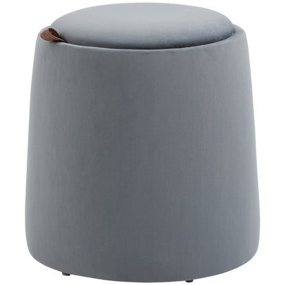 Seat Stool with Storage 2-in-1 Footstool with Lid, Round Ottoman Upholstered Stool with Velvet-Like Texture Side Table for Living Room Bedroom Ø44 x 47.5 cm Grey