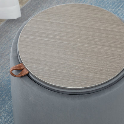 Seat Stool with Storage 2-in-1 Footstool with Lid, Round Ottoman Upholstered Stool with Velvet-Like Texture Side Table for Living Room Bedroom Ø44 x 47.5 cm Grey