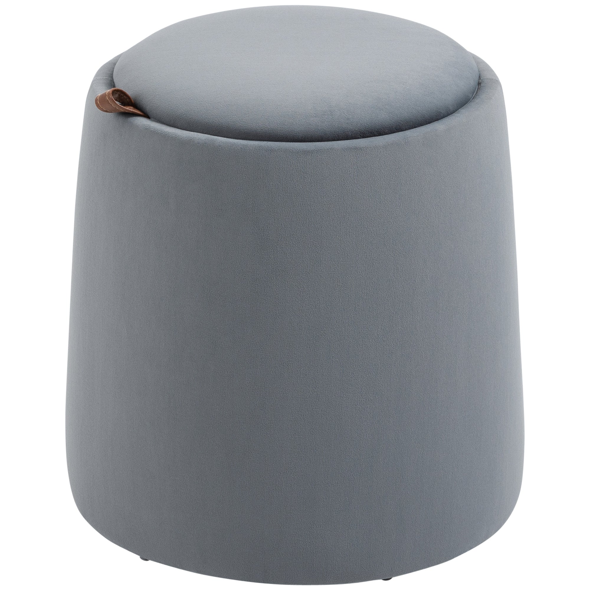 Seat Stool with Storage 2-in-1 Footstool with Lid, Round Ottoman Upholstered Stool with Velvet-Like Texture Side Table for Living Room Bedroom Ø44 x 47.5 cm Grey