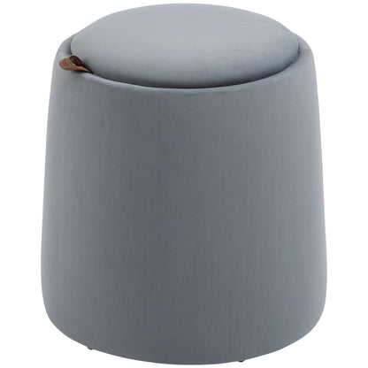 Seat Stool with Storage 2-in-1 Footstool with Lid, Round Ottoman Upholstered Stool with Velvet-Like Texture Side Table for Living Room Bedroom Ø44 x 47.5 cm Grey