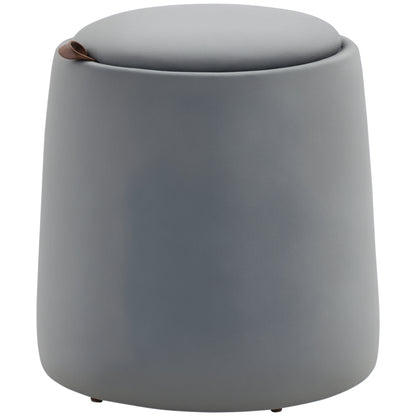 Seat Stool with Storage 2-in-1 Footstool with Lid, Round Ottoman Upholstered Stool with Velvet-Like Texture Side Table for Living Room Bedroom Ø44 x 47.5 cm Grey