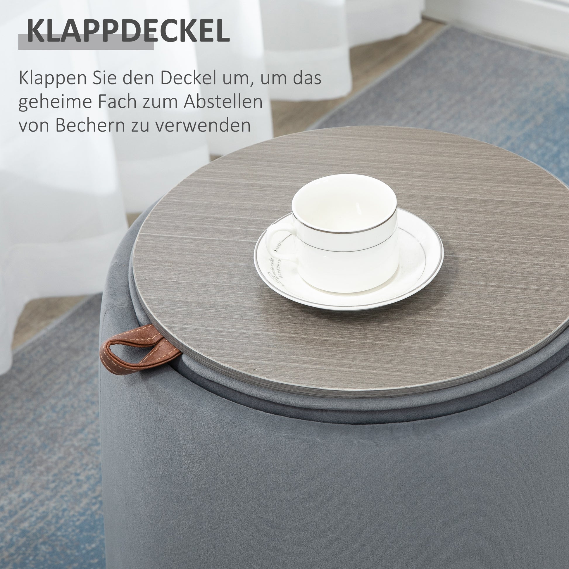 Seat Stool with Storage 2-in-1 Footstool with Lid, Round Ottoman Upholstered Stool with Velvet-Like Texture Side Table for Living Room Bedroom Ø44 x 47.5 cm Grey