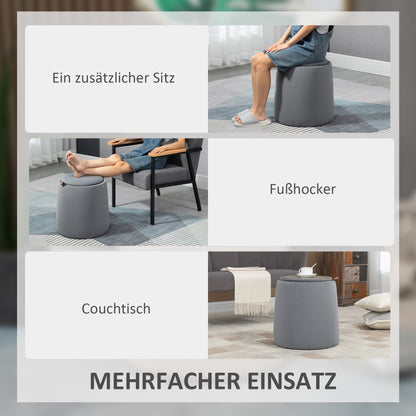 Seat Stool with Storage 2-in-1 Footstool with Lid, Round Ottoman Upholstered Stool with Velvet-Like Texture Side Table for Living Room Bedroom Ø44 x 47.5 cm Grey
