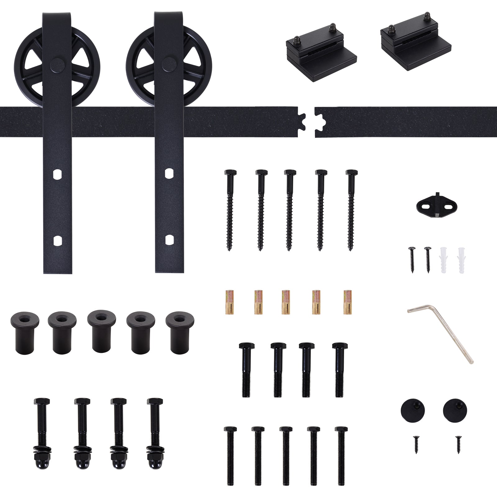 200 cm Sliding Door Complete Set Sliding Door Hardware with Floor Guide, Sliding Door Rail, Stoppers, Floor Block, Rollers Sliding Door System for Wooden Door