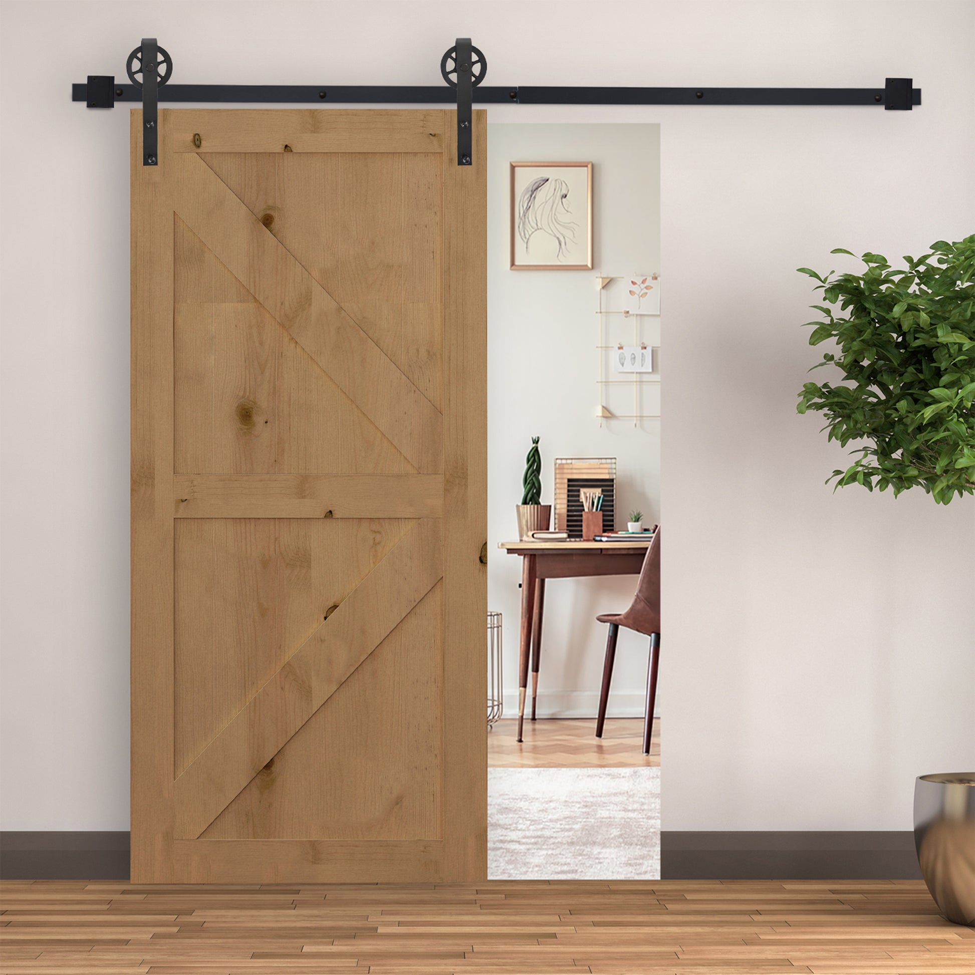 200 cm Sliding Door Complete Set Sliding Door Hardware with Floor Guide, Sliding Door Rail, Stoppers, Floor Block, Rollers Sliding Door System for Wooden Door