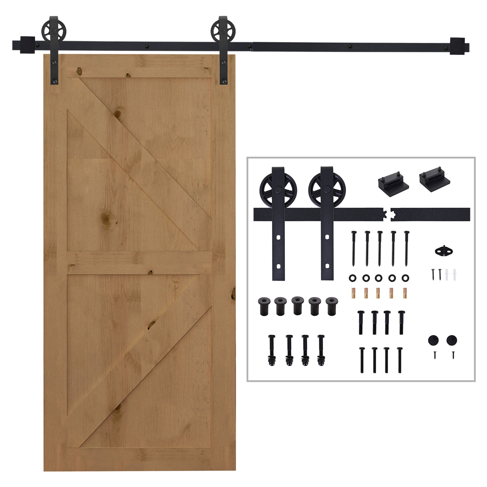 200 cm Sliding Door Complete Set Sliding Door Hardware with Floor Guide, Sliding Door Rail, Stoppers, Floor Block, Rollers Sliding Door System for Wooden Door