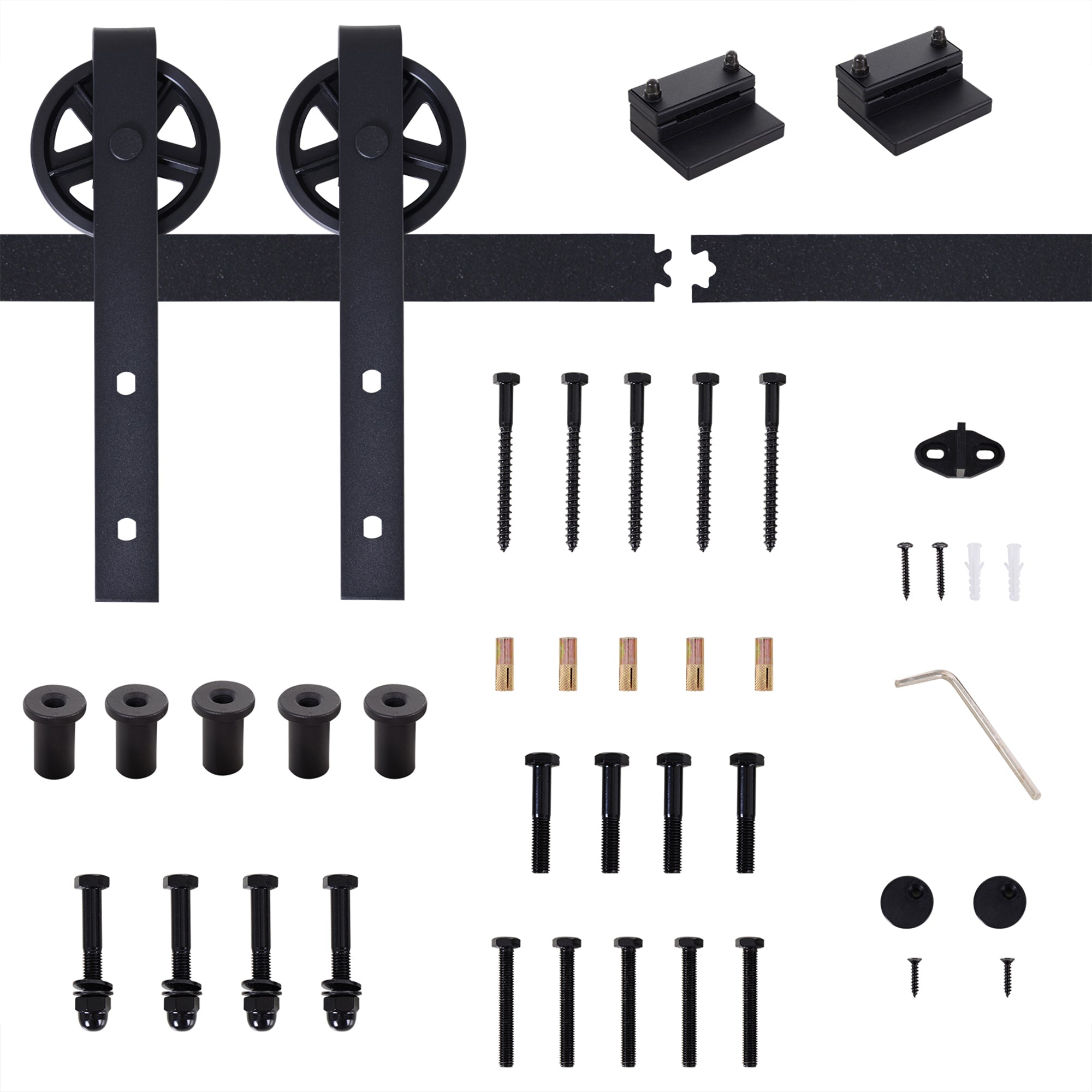 200 cm Sliding Door Complete Set Sliding Door Hardware with Floor Guide, Sliding Door Rail, Stoppers, Floor Block, Rollers Sliding Door System for Wooden Door