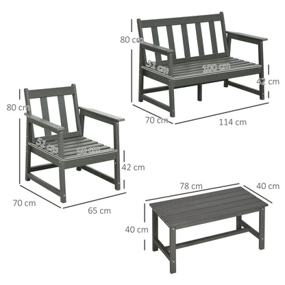 Garden Lounge Set in HDPE with Loveseat, 2 Armchairs and Coffee Table, 4-Piece Outdoor Set with Cushions, Dark Grey