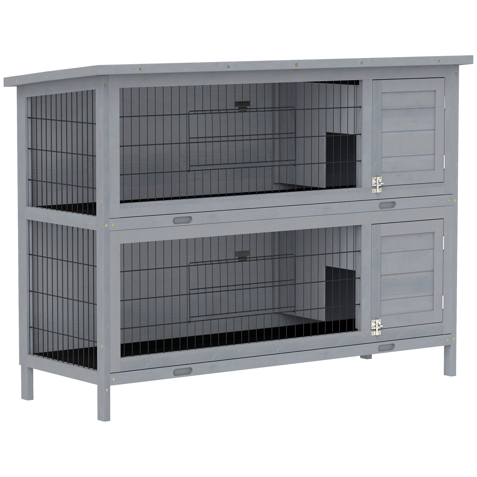Wooden 2-Tier Rabbit Hutch with Asphalt Roof & Removable Tray, 136.4 x 50 x 93 cm (53.7 x 19.7 x 36.6 in) — Weatherproof Indoor/Outdoor Small Animal Cage, Gray