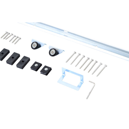 Sliding Door Hardware 186 cm Kit for Sliding Wooden Door with Metal Rail and 2 Silver Pulleys Accessories