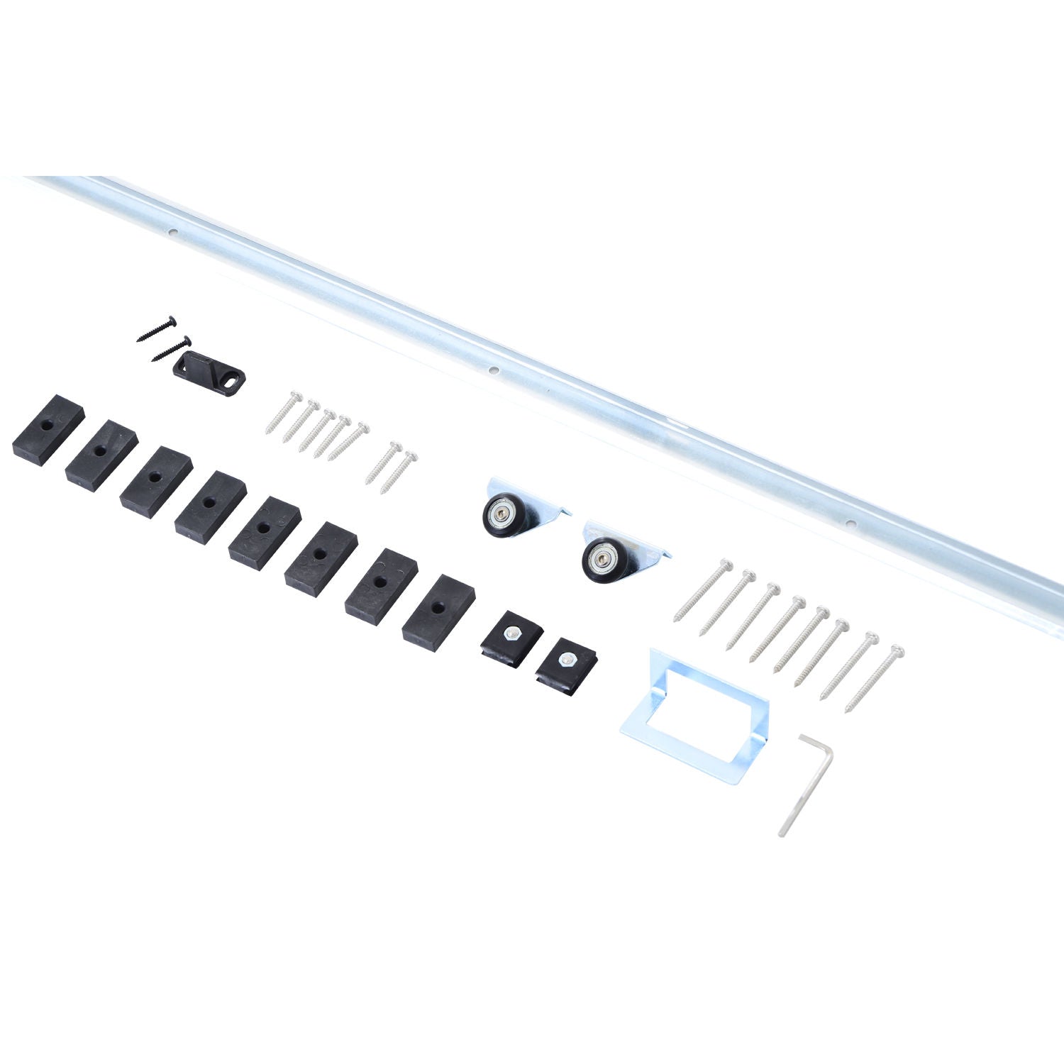 Sliding Door Hardware 186 cm Kit for Sliding Wooden Door with Metal Rail and 2 Silver Pulleys Accessories