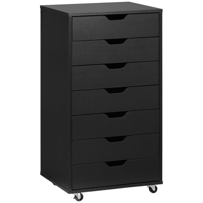 Mobile Office Cabinet, Rolling Office Storage Cabinet with 7 Drawers - organizer for documents, A4 or letter size, dim. 47.5L x 39.5W x 90H cm, black