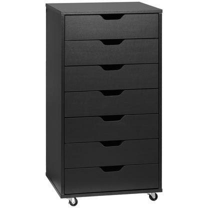 Mobile Office Cabinet, Rolling Office Storage Cabinet with 7 Drawers - organizer for documents, A4 or letter size, dim. 47.5L x 39.5W x 90H cm, black