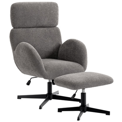 Swivel Recliner with Ottoman, Velvet-Look Textured Upholstery, Adjustable Headrest & Height, Tilt Function, Living Room Armchair, Gray