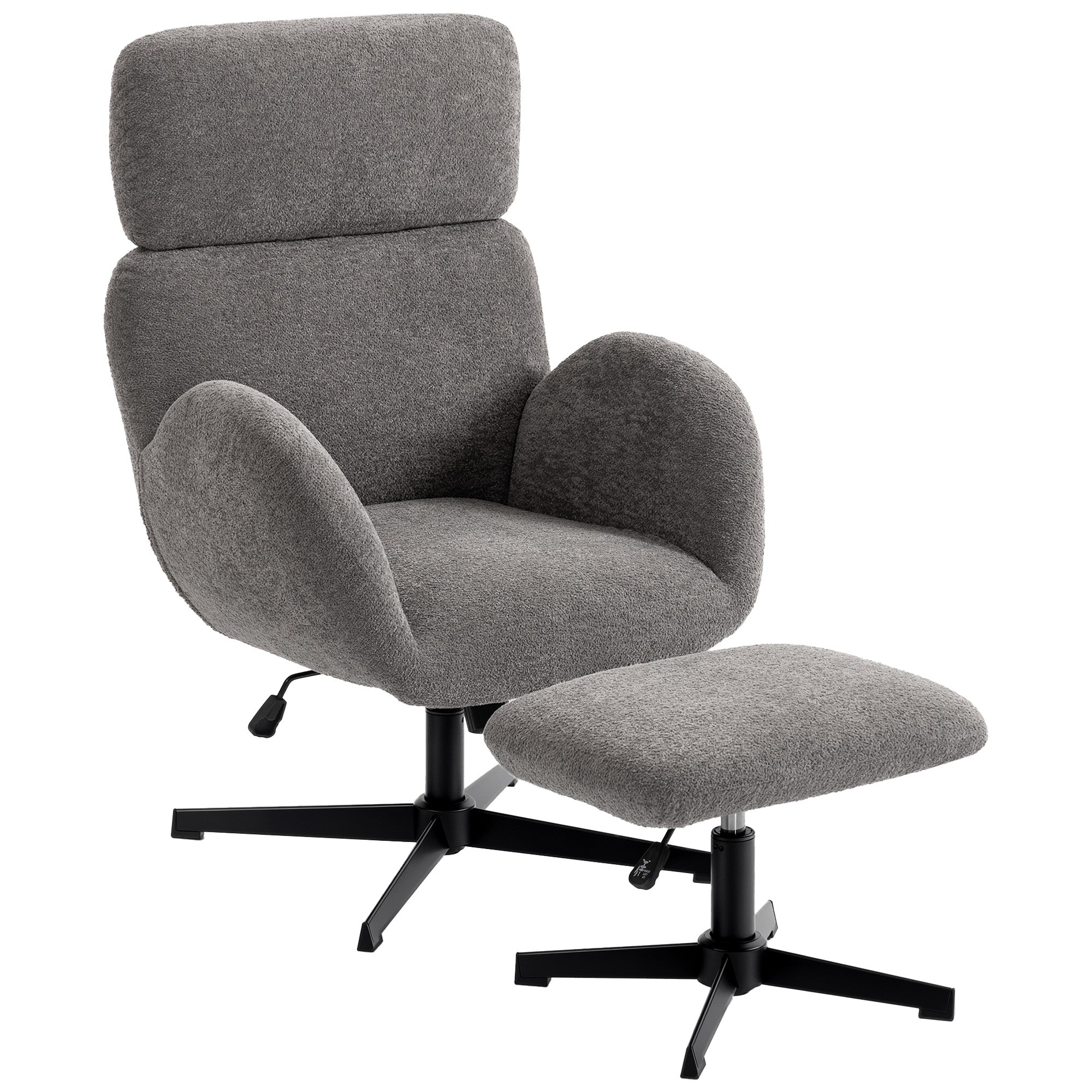 Swivel Recliner with Ottoman, Velvet-Look Textured Upholstery, Adjustable Headrest & Height, Tilt Function, Living Room Armchair, Gray