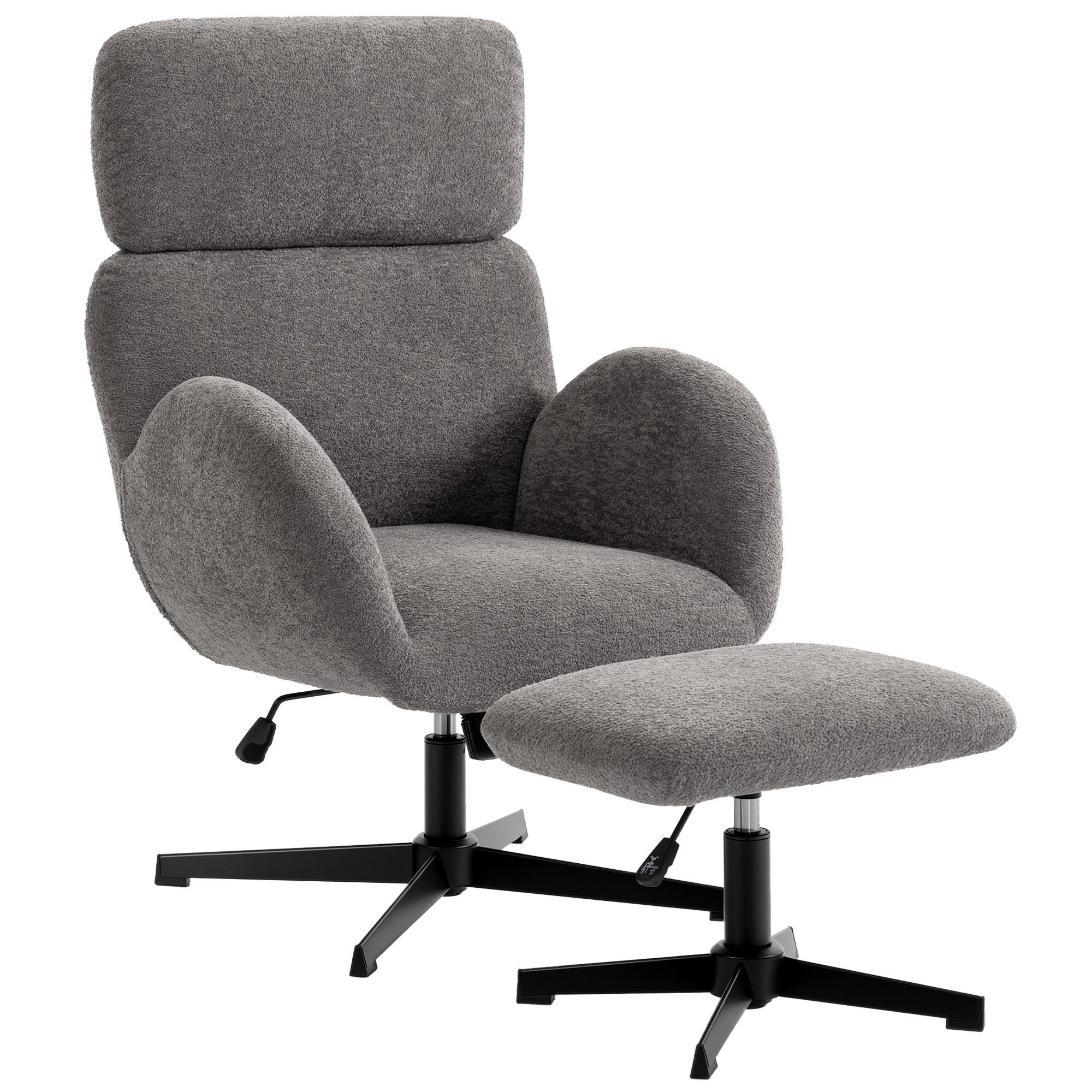 Swivel Recliner with Ottoman, Velvet-Look Textured Upholstery, Adjustable Headrest & Height, Tilt Function, Living Room Armchair, Gray