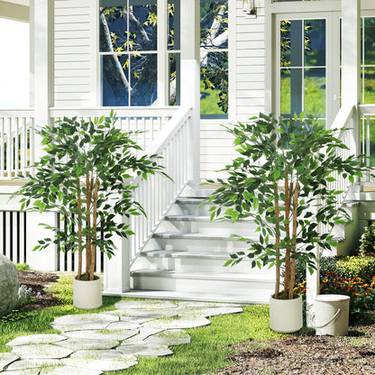 Artificial Banyan Tree with Adjustable Branches — White PP & Cement Planter, Realistic PEVA Leaves & Wood Trunk, 47.2 in