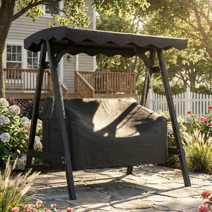 2-Seater Swing Cover, Waterproof & Windproof Protective Cover for Garden Swing, UV-Resistant, 142 x 76 x 81 cm (56 x 30 x 32 in) — Black