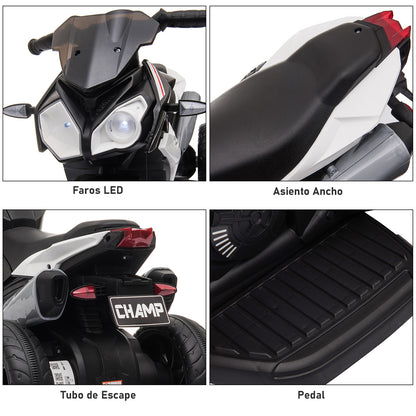 Children's Electric Trike Trimoto with 3 Wheels for Kids 3+ Years with Rechargeable 6V Battery Music Horn Headlights 86x42x52 cm Black and White