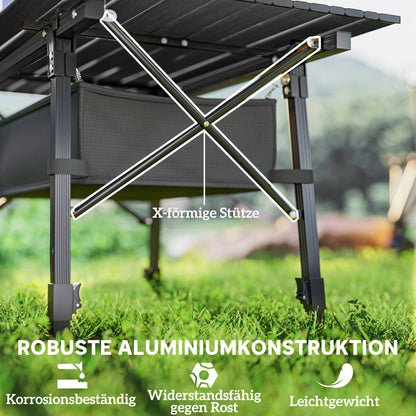 Adjustable Height Camping Table Folding Table with Storage Basket Portable Aluminum Garden Table Lightweight Multifunctional Table Foldable Table for Garden Balcony Camping Picnic 90 x 55cm Black