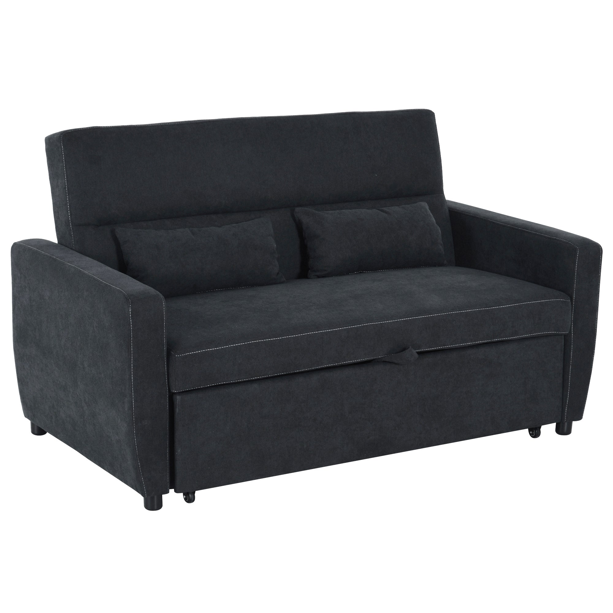 Sleeper Sofa, 2-Seater Sofa with Sleeping Function, Adjustable Backrest, Couch with Cushions, Velvet Look, Sofa Bed for Living Room, Guest Room, Black