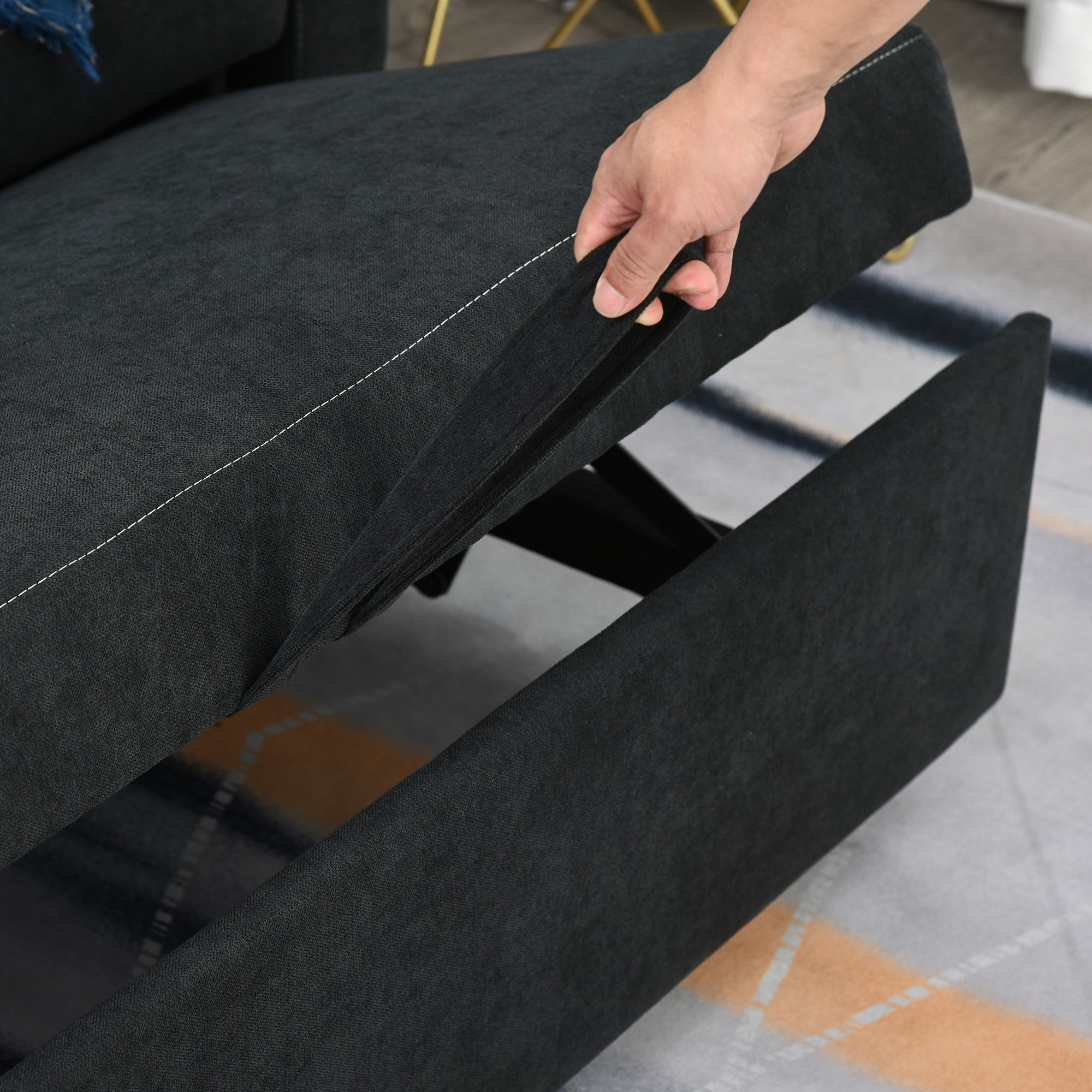 Sleeper Sofa, 2-Seater Sofa with Sleeping Function, Adjustable Backrest, Couch with Cushions, Velvet Look, Sofa Bed for Living Room, Guest Room, Black