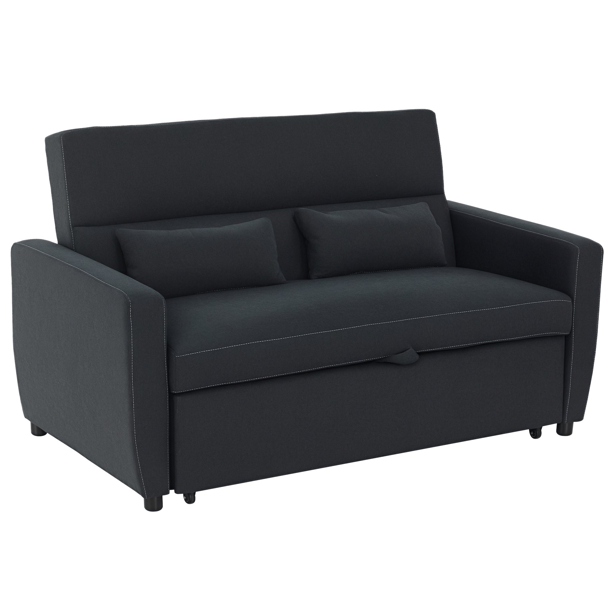 Sleeper Sofa, 2-Seater Sofa with Sleeping Function, Adjustable Backrest, Couch with Cushions, Velvet Look, Sofa Bed for Living Room, Guest Room, Black