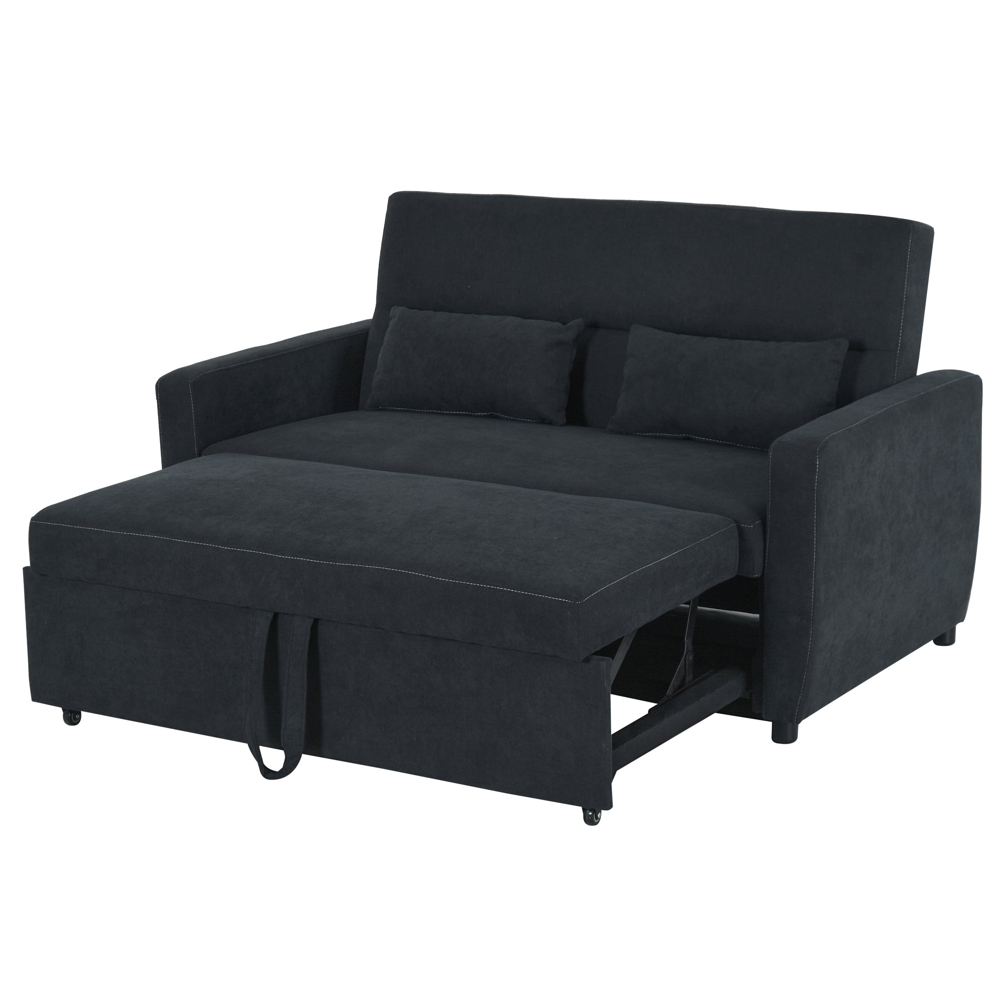 Sleeper Sofa, 2-Seater Sofa with Sleeping Function, Adjustable Backrest, Couch with Cushions, Velvet Look, Sofa Bed for Living Room, Guest Room, Black