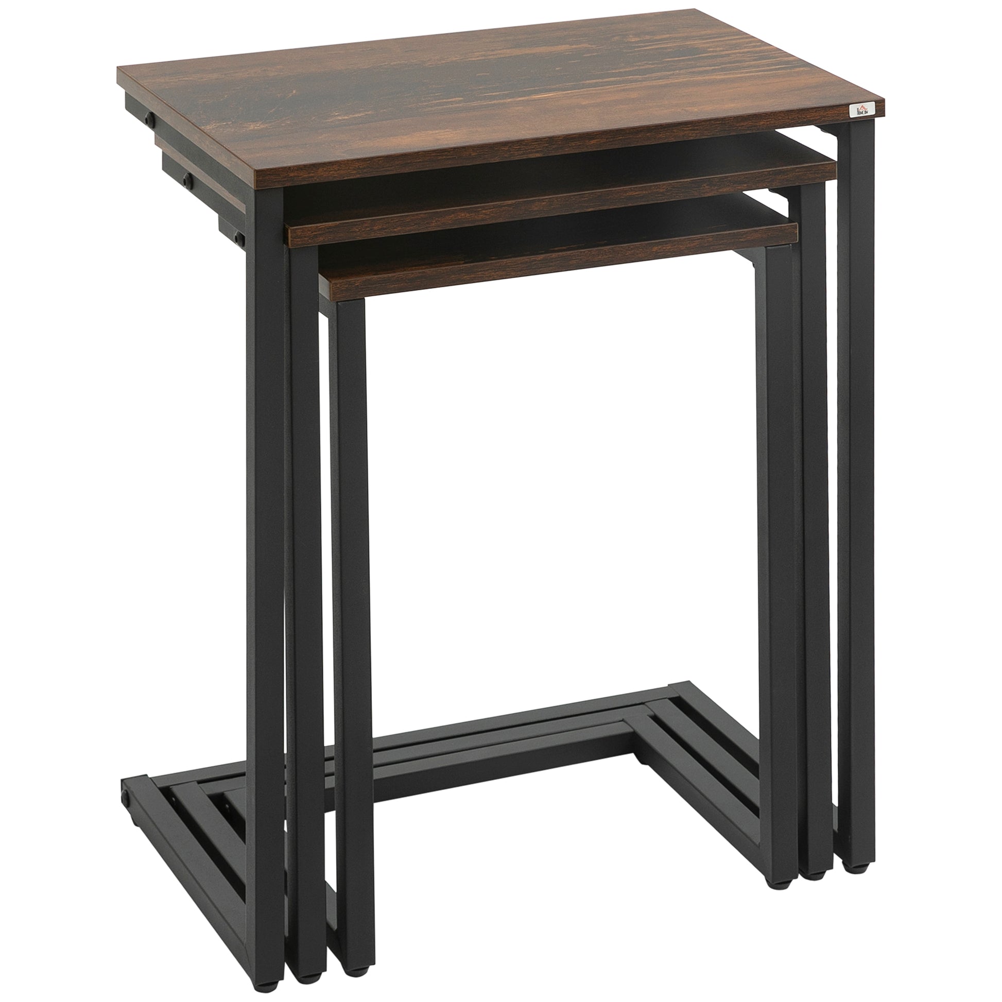 3-Piece Nesting Tables, Space-Saving Side Tables, C-Shaped Coffee Tables with Steel Frame in Industrial Design for Living Room Rustic Brown