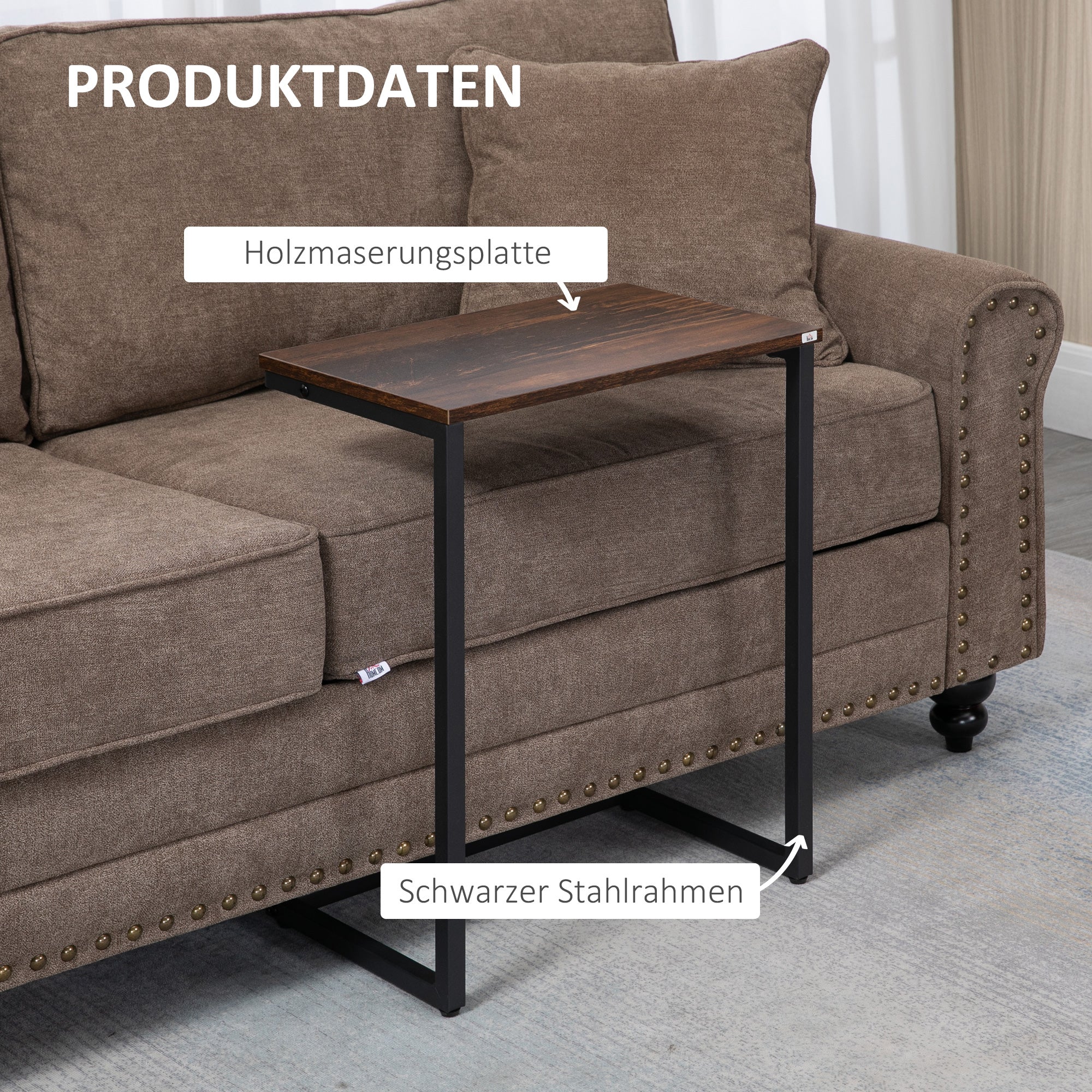 3-Piece Nesting Tables, Space-Saving Side Tables, C-Shaped Coffee Tables with Steel Frame in Industrial Design for Living Room Rustic Brown