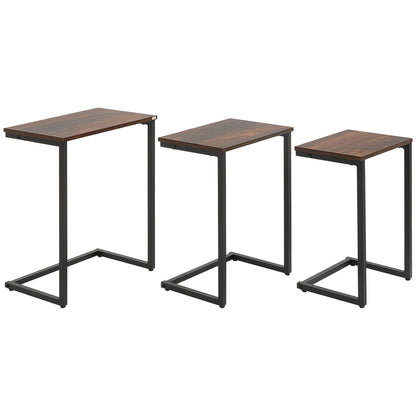 3-Piece Nesting Tables, Space-Saving Side Tables, C-Shaped Coffee Tables with Steel Frame in Industrial Design for Living Room Rustic Brown