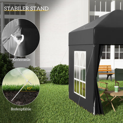 Pavilion 2x2m Waterproof, Pop-up Folding Pavilion with 4 Side Walls, Drainage Holes Window, Foldable Party Tent UV 30+, Garden Gazebo with Carrying Bag, Garden Pavilion for Terrace, Black