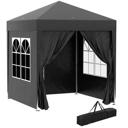 Pavilion 2x2m Waterproof, Pop-up Folding Pavilion with 4 Side Walls, Drainage Holes Window, Foldable Party Tent UV 30+, Garden Gazebo with Carrying Bag, Garden Pavilion for Terrace, Black