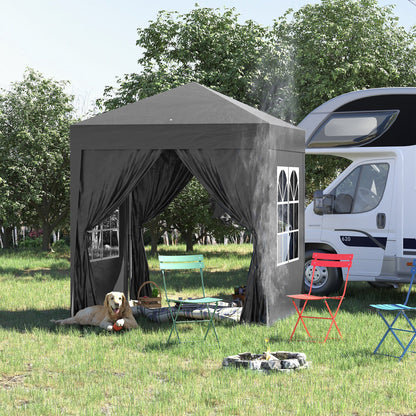 Pavilion 2x2m Waterproof, Pop-up Folding Pavilion with 4 Side Walls, Drainage Holes Window, Foldable Party Tent UV 30+, Garden Gazebo with Carrying Bag, Garden Pavilion for Terrace, Black