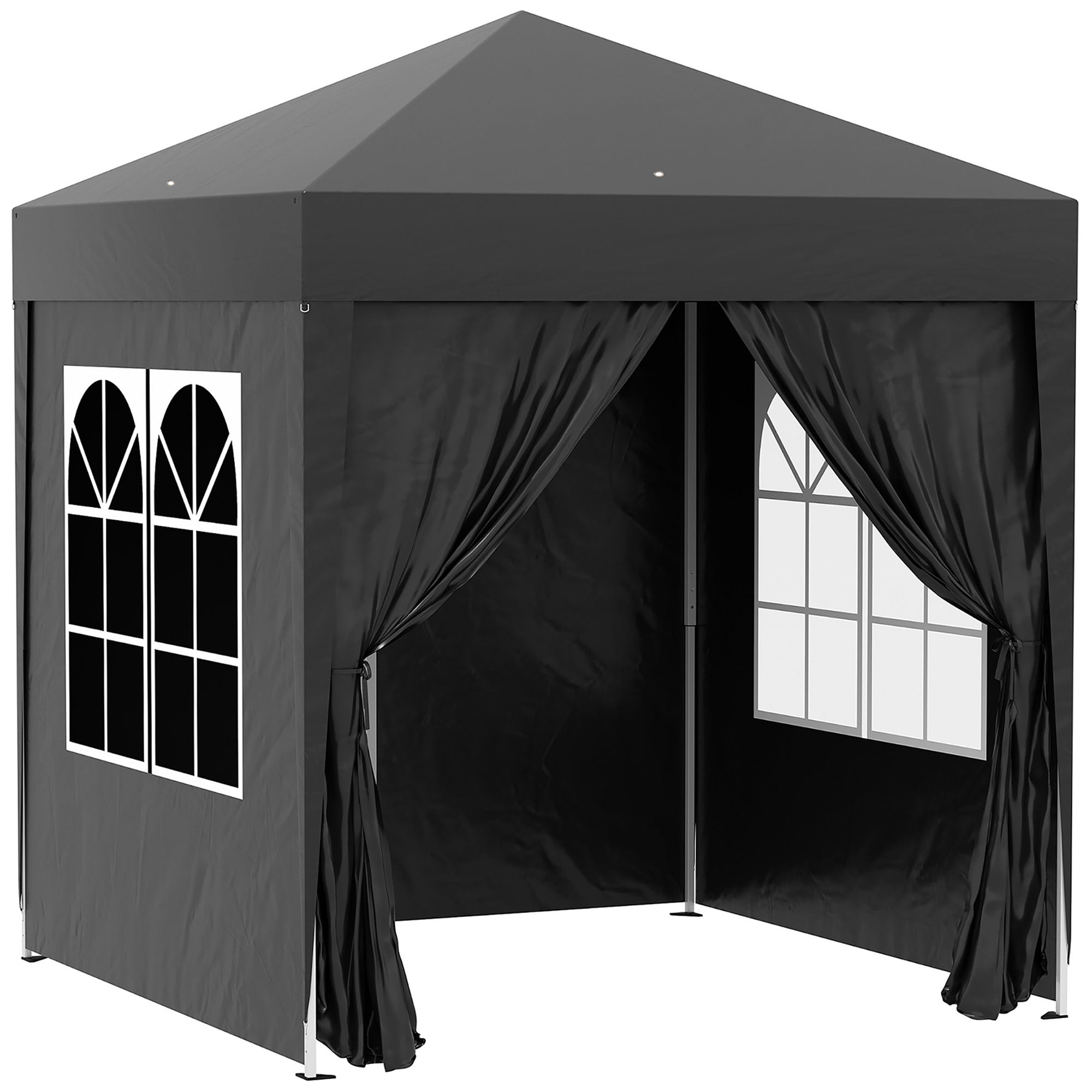 Pavilion 2x2m Waterproof, Pop-up Folding Pavilion with 4 Side Walls, Drainage Holes Window, Foldable Party Tent UV 30+, Garden Gazebo with Carrying Bag, Garden Pavilion for Terrace, Black